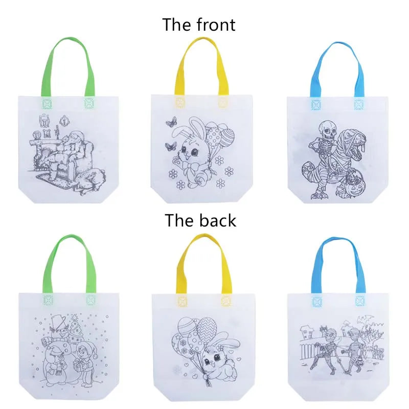 5/10pcs Festival Gift Bags Non Woven Fabric Christmas Halloween Easter Double Sided Graffiti Party Festival Tote Bag TMZ