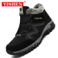 YISHEN Men Boots Snow Boots Winter Shoes For Men Suede Hiking Sneakers High Top Warm Plush Ankle Boots Bottes Pour Hommes Black