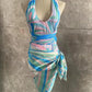 Women Swimsuit Split Swimsuit Bikini Striped Geometry Pattern One-Piece Swimsuit