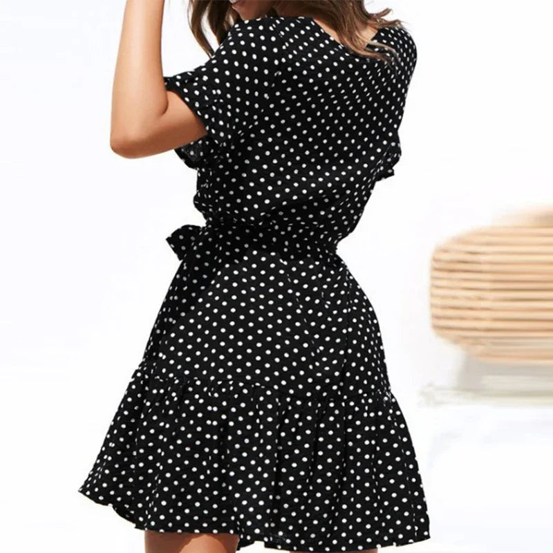 Women Summer Dress Maternity Beach Chiffon Dress Pregnancy Casual Short Sleeve Polka Dot Dress Boho Mini Sundress Vestidos