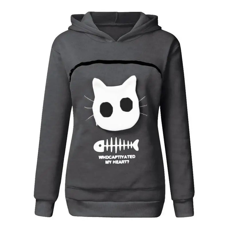 Women Hoodies Sweatshirt Winter Animal Pouch Hood Pullover Blouse Tops Lady Carry Cat Breathable Oversized Sweatshirts