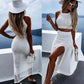 Beachwear Women Summer Dress Vacation Outfits for 2023 New Ladies Split Skirt Two Piece Solid Spandex Beach CoverUp