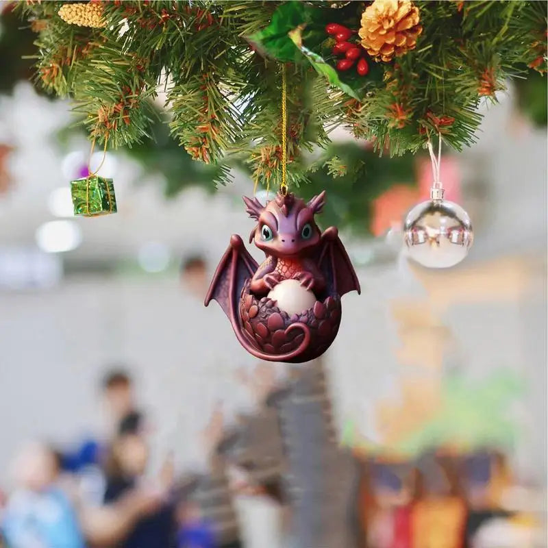 Dragon Ornament Cute Animal Statue Decorative Figurines 2D Car Pendants Realistic Dragon Egg Keychain For Door Window Home