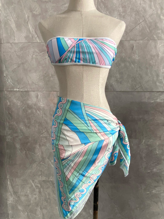 Women Swimsuit Split Swimsuit Bikini Striped Geometry Pattern One-Piece Swimsuit
