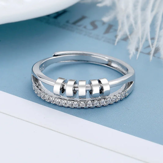 European And American Retro Silver Jewelry Rotating Ring Creative Three-Ring Smart Adjustable Ring Jewelry For Women