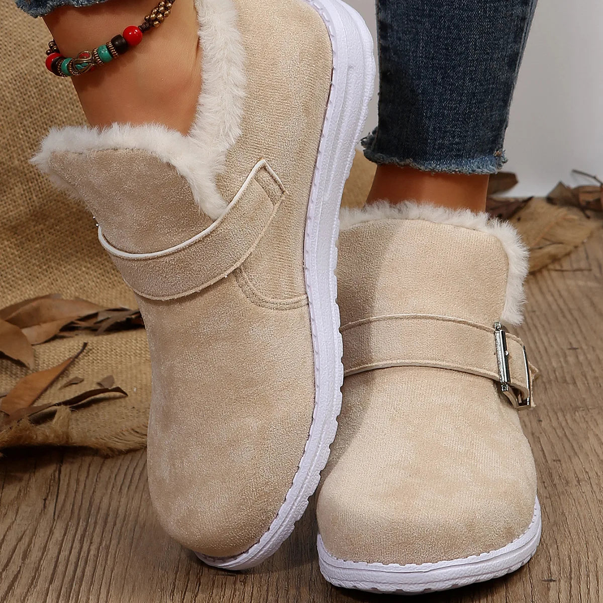 2023 Snow Boots Ankle Women Winter Cotton Boots Flats Fluffy Shoes Warm Botas De Mujer Botines Bottines Botte Femme Stivaletti