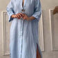 Women's Casual Button-Up Linen irt Long Ne round Color Blo  Pet Clothing Accories