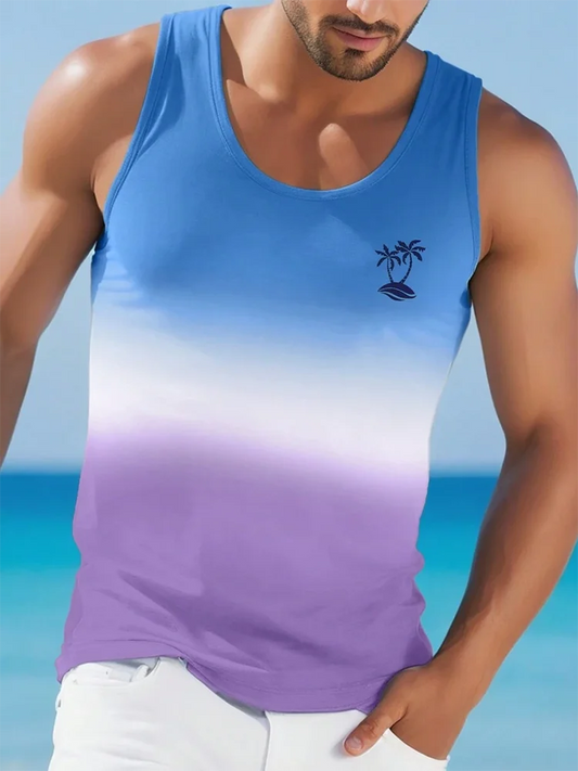 Summer Daily Casual Men's Tank Top Hawaiian Style Fish Print Men's Tank Top Seaside Party Men's Fashion Sleeveless T-shirt