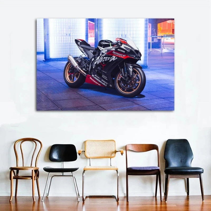 Heavy Modified Motorcycle Racing Poster Kawasaki Ninja H2 Canvas Painting Print Wall Art Pictures for Living Room Home Decor