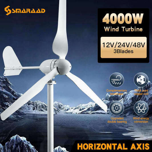15kwh/day EU D-free Delivery Of 4000W 48V Horizontal Household 220V Wind Farm With Solar Cell System