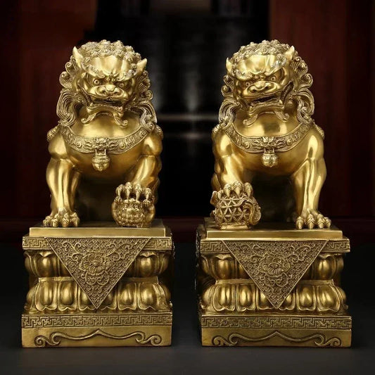 1pairs Feng Shui  Attracting Wealth Copper animal Lion Ornaments Home Living Room Bedroom Office Figurines