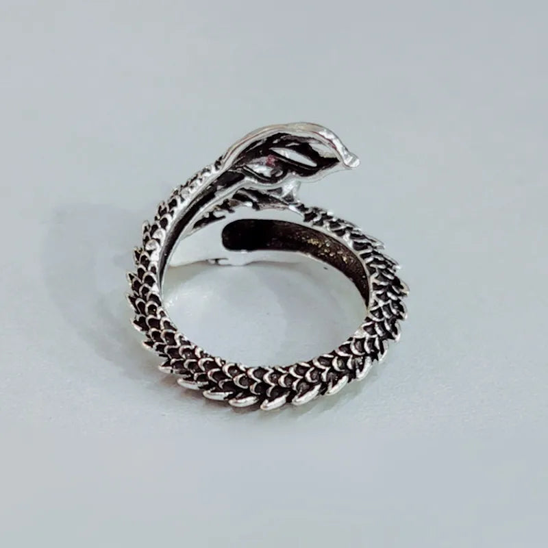 925 Sterling Silver Vintage Fashion Gothic Punk Ancient Dragon Men Jewelry Opening Ring Thai Silver Boyfriend Gift Party