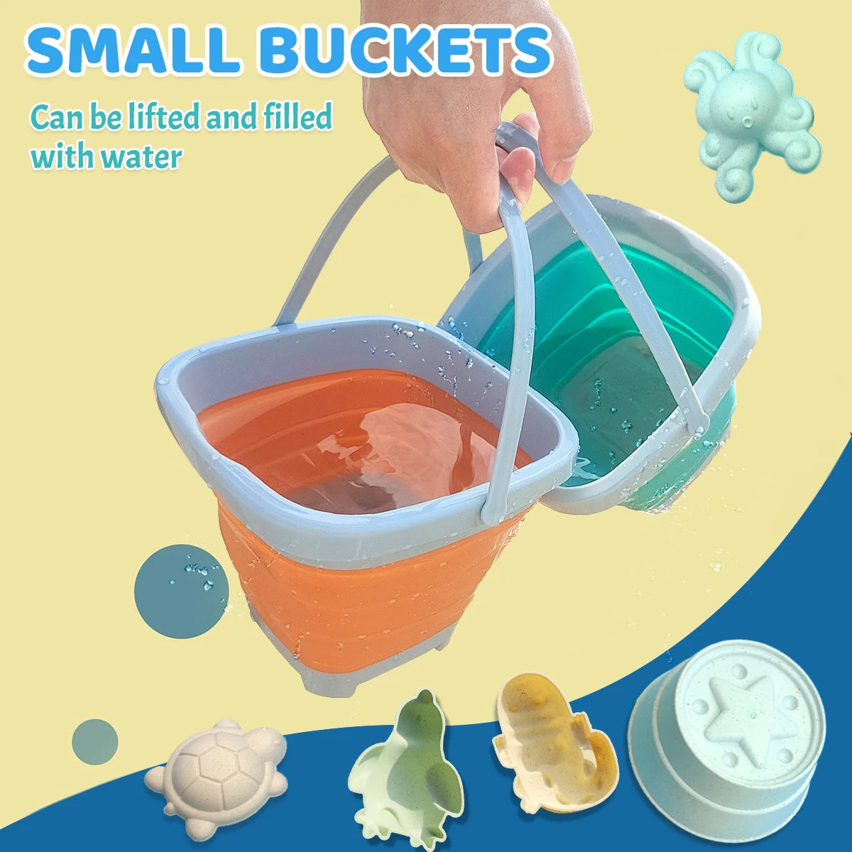 Beach Toys for Kids Sand Toys Set for Toddlers Sandbox Toys with Collapsible Bucket Shovel Rake Set Sand Molds Summer Outdoor