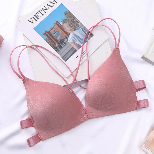 Women Flower Printed Bras Front Buckle Wireless Bralette Sexy Lingerie Comfort Push Up Floral Bras