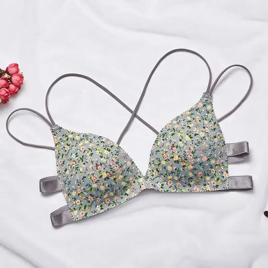 Women Flower Printed Bras Front Buckle Wireless Bralette Sexy Lingerie Comfort Push Up Floral Bras