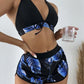 Women 2025 New Bikinis 6 Colors Sexy Halter Bikini 3 Piece Set Leafs Print High Waisted Swimsuit Beach Bathing Suit Size S-XXL
