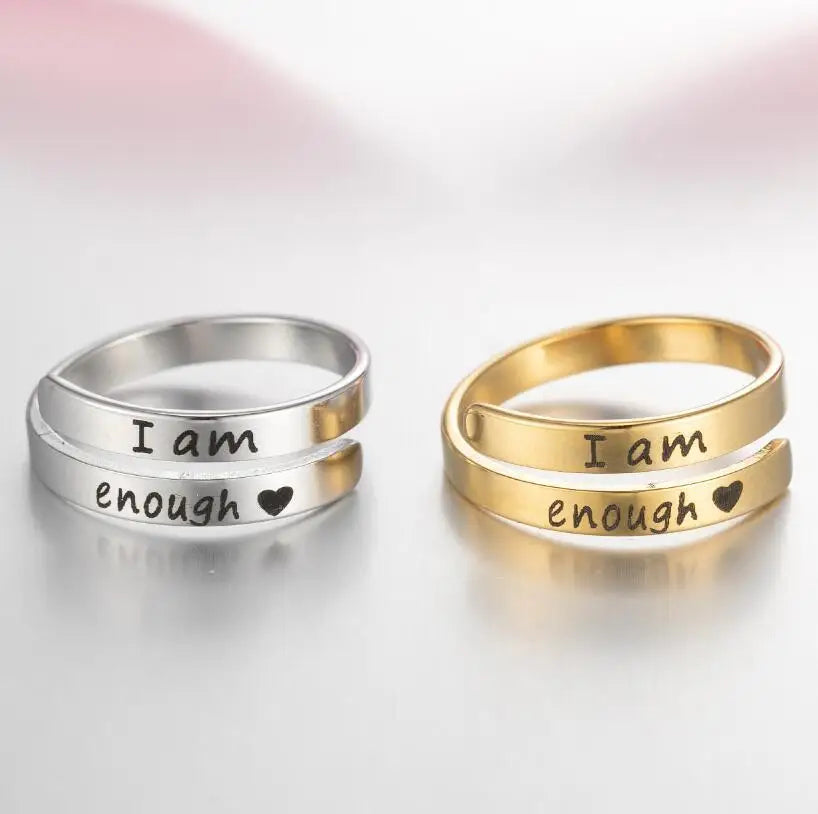 I Am Enough Rings for Women Stainless Steel Engrave Letter Couple Ring Cuff Inspiration Jewelry Bague Femme