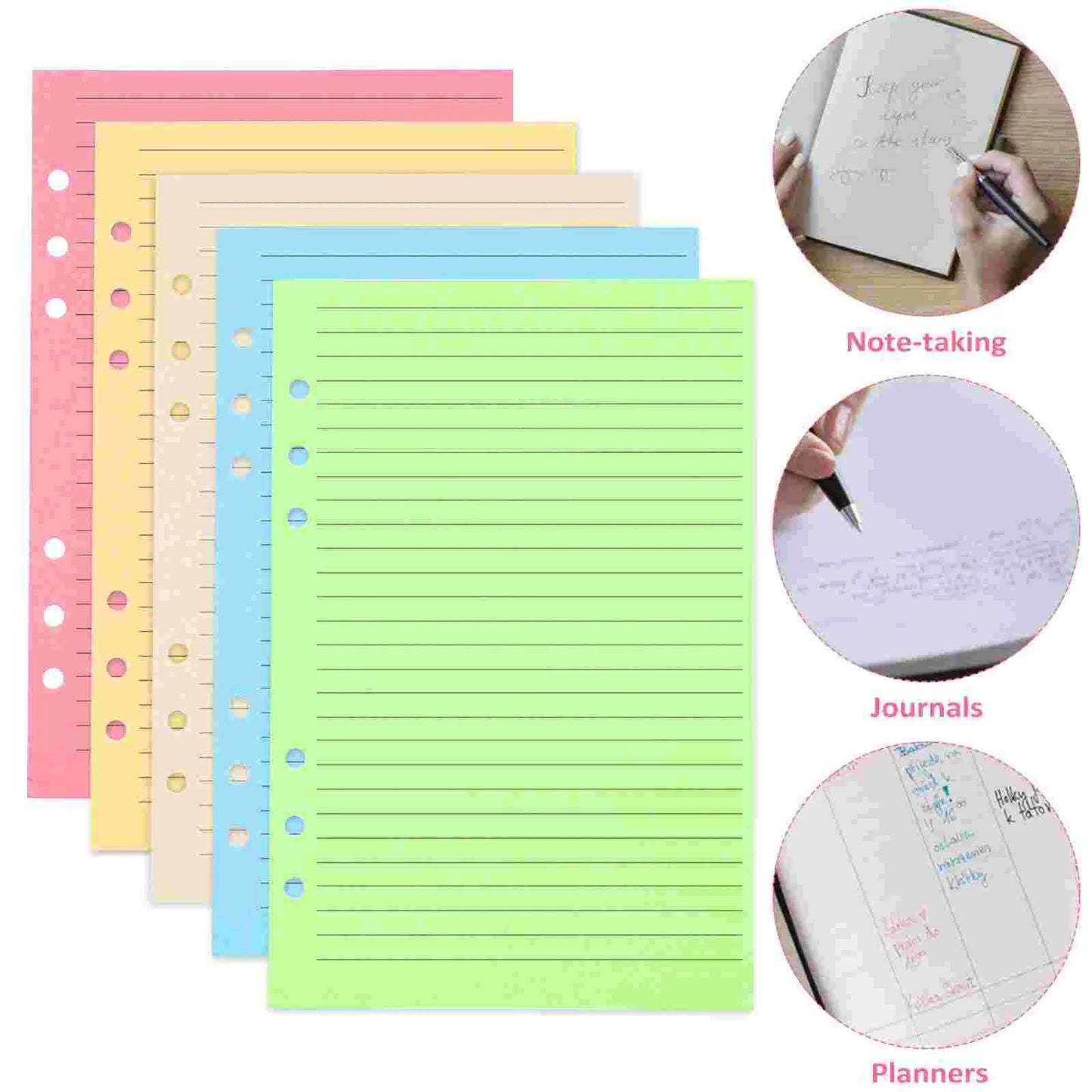 50 Pcs Journal Book Colorful Live The Notebook A5 6-hole Binder Paper Lined Inserts Refills Holes Loose Leaf