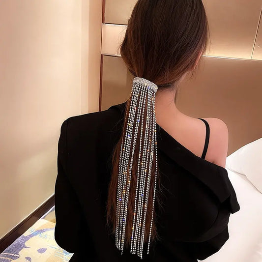 Full Rhinestone Hairpins for Women Long Tassel Crystal Hair Accessories Shiny Hair Barrettes Wedding Party Banquet Hair Jewelry