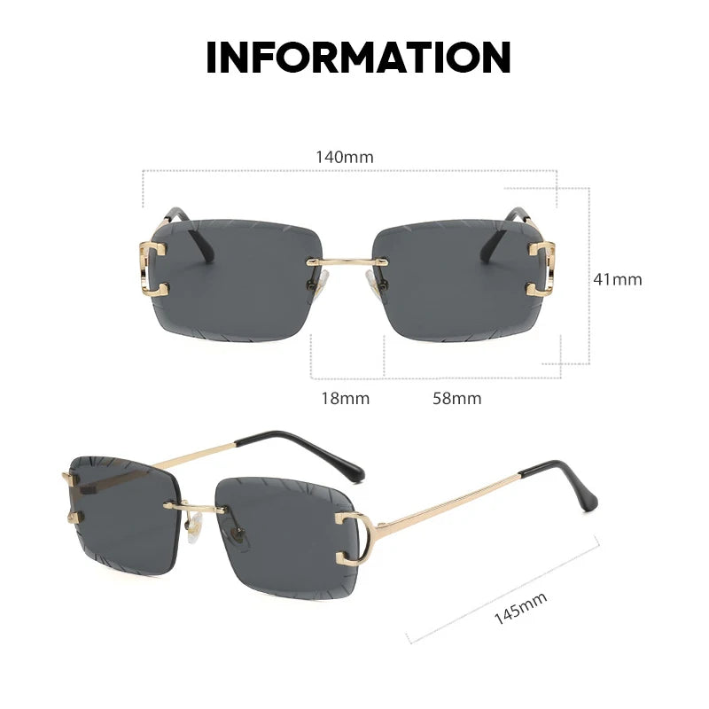 Caterside Rimless Square Sunglasses Men Gradient Trimmed Lenses Metal Frame Sun Glasses Punk Women UV400 Lunette De Soleil Homme