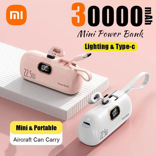Xiaomi Mijia 30000mAh Mini Portable Power Bank Capsule Mobile Power Supply Emergency External Battery Fast Charger For iPhone 16