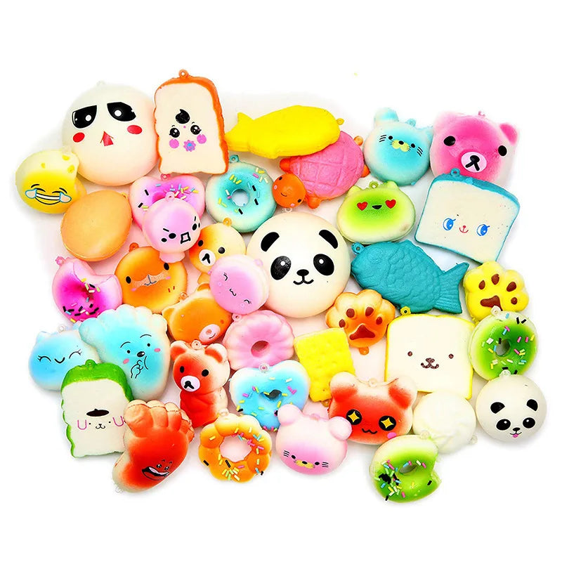 10pcs Random Squishes Toy Mini Soft Bread Toys Keychain Cute Banana Cake Toast Squishy Toy Kawaii Kitchen Toys Pretend Play Food