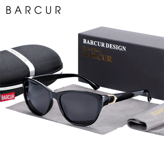 BARCUR  TR90 Ladies sunglasses Gradient UV400 Cat Eye Sun Glasses Polarized lunette de soleil femme