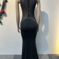 Znaiml Elegant Celebrities Evening Maxi Dress Women's Black Mesh Rhinestones Crystal Birthday Party Trumpet Mermaid Robe Luxury