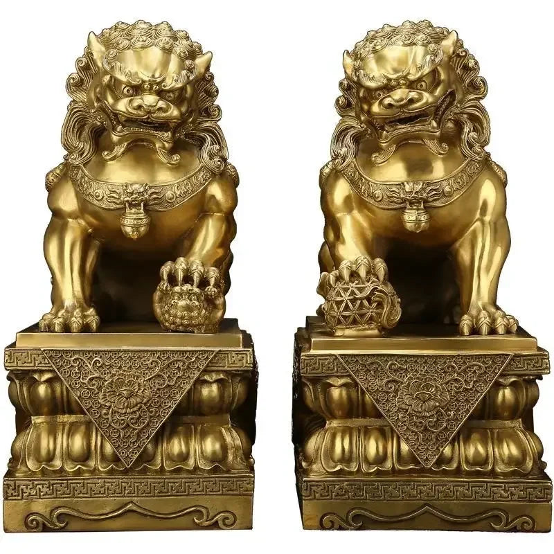 1pairs Feng Shui  Attracting Wealth Copper animal Lion Ornaments Home Living Room Bedroom Office Figurines