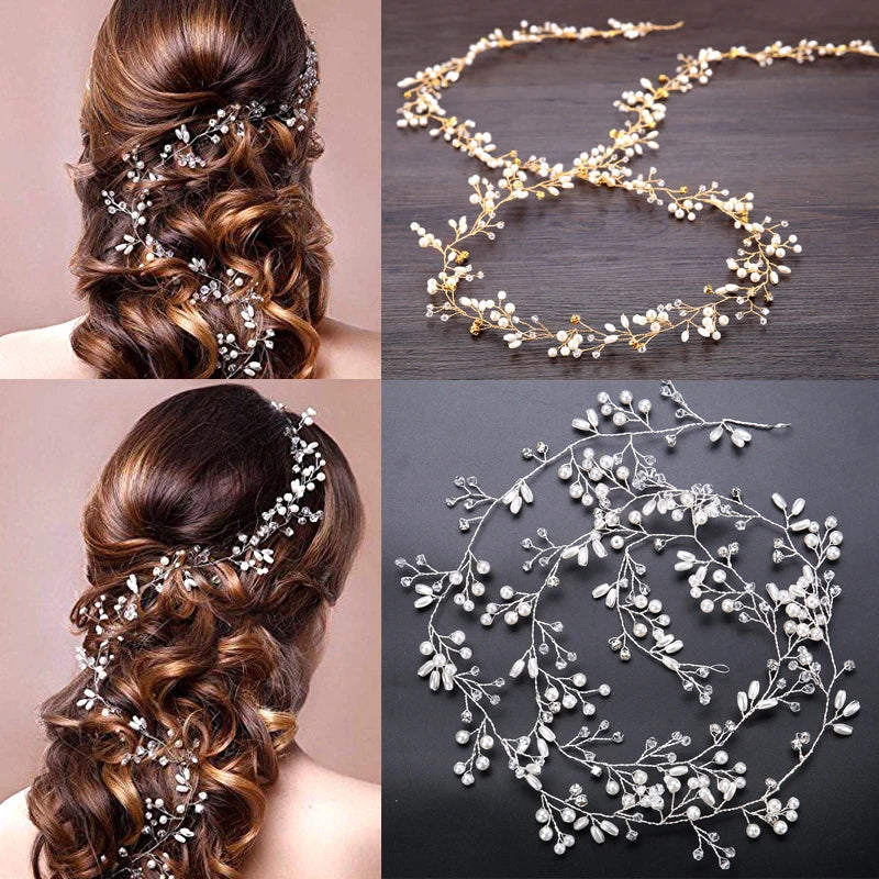 35cm Floral Crystal Pearl Hair Jewelry Headdress Western Wedding Bride Handmade Elegant Hairpin Hair Accessories Hair Ornaments