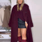 Elegant Burgundy Buttons With Belt Long Coat Women Fashion Lapel Full Sleeves Wool Blends Jacket 2024 New Office Lady Outerwear