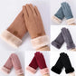 Winter Female Cashmere Warm Suede Leather Cycling Mittens Double Thick Velvet Plush Wrist Women Touch Screen Driving Gloves