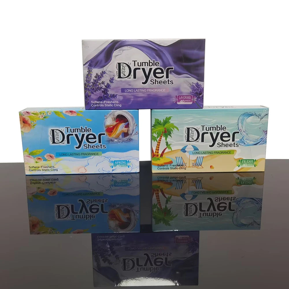 1 Boxes Of 40 Pc Tumble Dryer Sheets Long-Lasting Fragrance Clothes Static Reduction Laundry Freshener Paper Material
