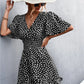 Women Dot Pattern Dress V-neck Ruffle Sleeve Dress Casual Street Sexy Style Dress Waist Wrap Dress Women Summer Dress