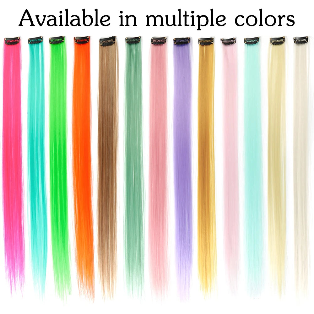 LANSA Synthetic Clip In One Pieces Hair Extensions Straight Synthetic Hair Pieces 22Inch Long Ombre Hair Pink Purple Red Blue