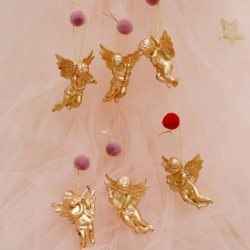 6pcs Xmas Gold Silver Angel Pendant 2023 Christmas Party Decoration Christmas Tree Decorations Hanging Ornaments New Year Gifts