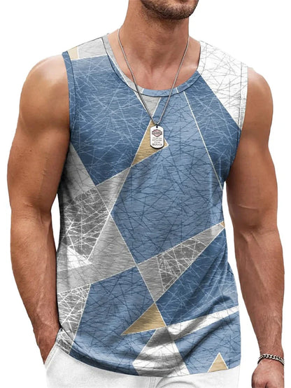 Retro Geometric Graphic Tank Tops For Men Casual Summer Sleeveless 3D Printed Vest Loose Quick Dry Breathable Tees Pullovers