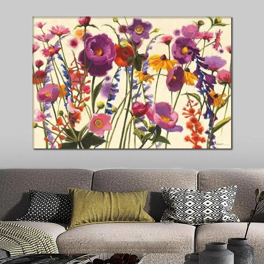 Flower Beautiful Canvas Wall Art Handmade Modern Painting Picture for Living Room Decor Couleur Printemps Abstract Artwork