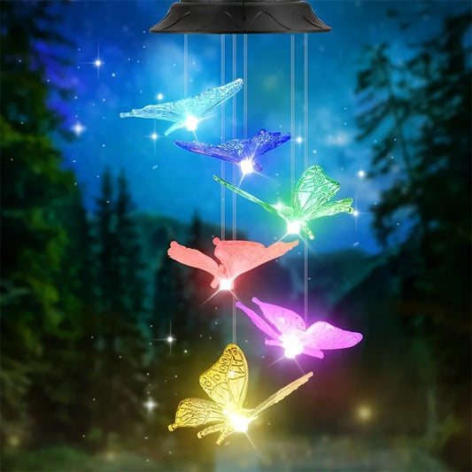 1PC Led Color Changing Butterfly Solar Wind Chimes Outdoor Waterproof Birthday Gifts For Garden Yard Outdoor Lights
