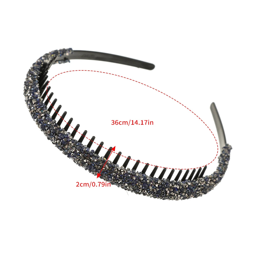 AWAYTR Luxury Non-slip Rhinestone Hair Hoops Bands Women Tooth Elastic Headbands For Women Shiny Hair Hoops Bezel Accessories