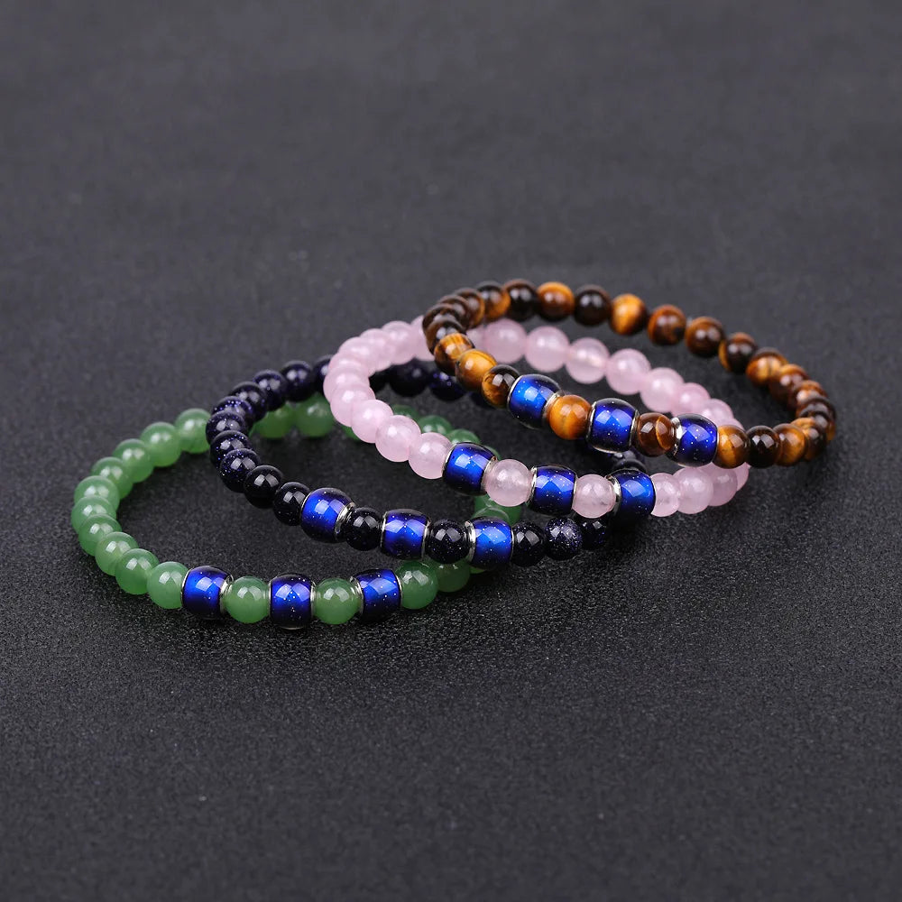 Tiger Eye Stone Smart Discolor Bracelets Mood Emotion Feeling Change Jewelry Nature Hematite Beads Temperature Sensing Bracelets