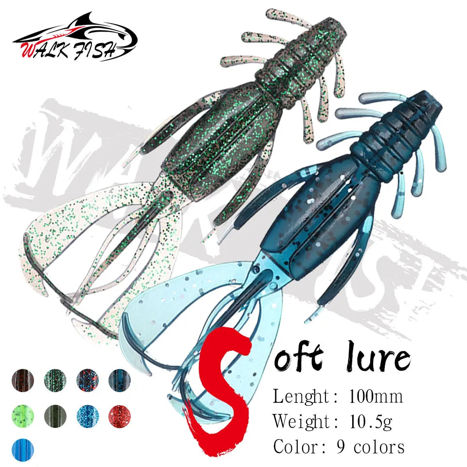 WALK FISH WALK FISH 3PC Crazy Flapper Fishing Lures 100mm 10.5g Soft Lure Fishing Lures Soft Silicone Baits Shrimp Bass Peche