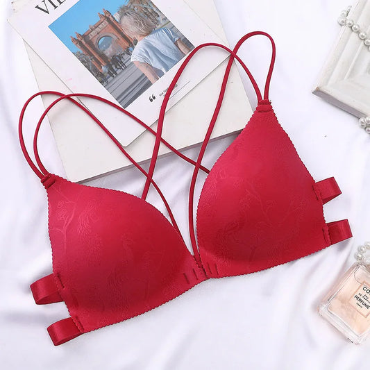 Women Flower Printed Bras Front Buckle Wireless Bralette Sexy Lingerie Comfort Push Up Floral Bras