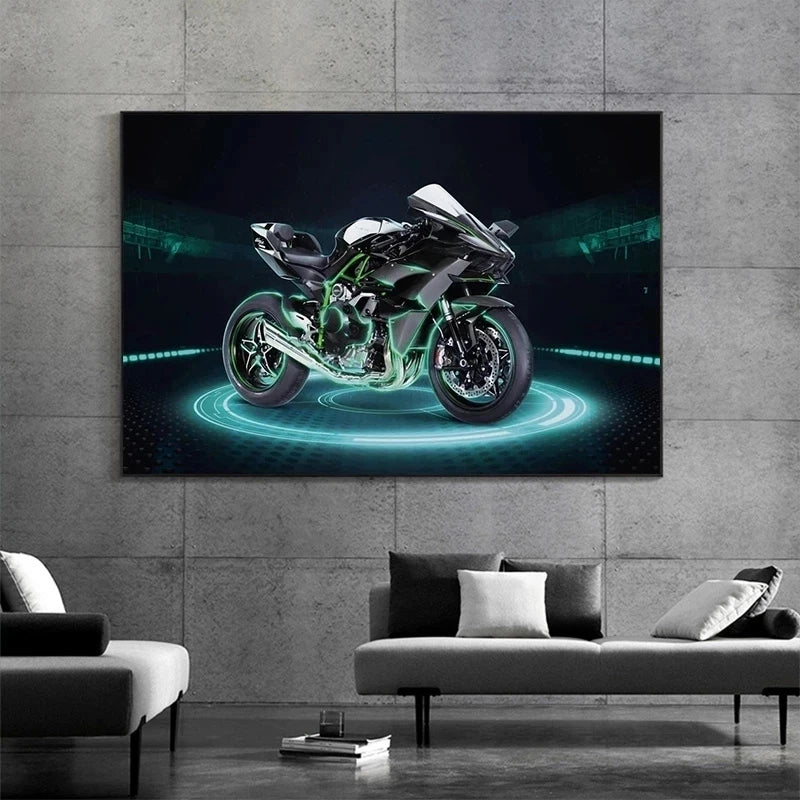 Heavy Modified Motorcycle Racing Poster Kawasaki Ninja H2 Canvas Painting Print Wall Art Pictures for Living Room Home Decor