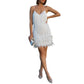 Women Sling Dress Sleeveless V Neck Tassels Feather Club Party Spring Short Summer Dress