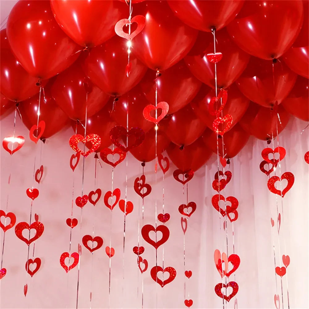 100pcs/set Red Heart Laser Sequined Balloon Pendant Valentines Day Romantic Wedding Hanging Decoration Birthday Party Supplies