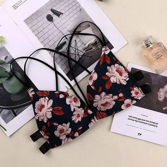Women Flower Printed Bras Front Buckle Wireless Bralette Sexy Lingerie Comfort Push Up Floral Bras