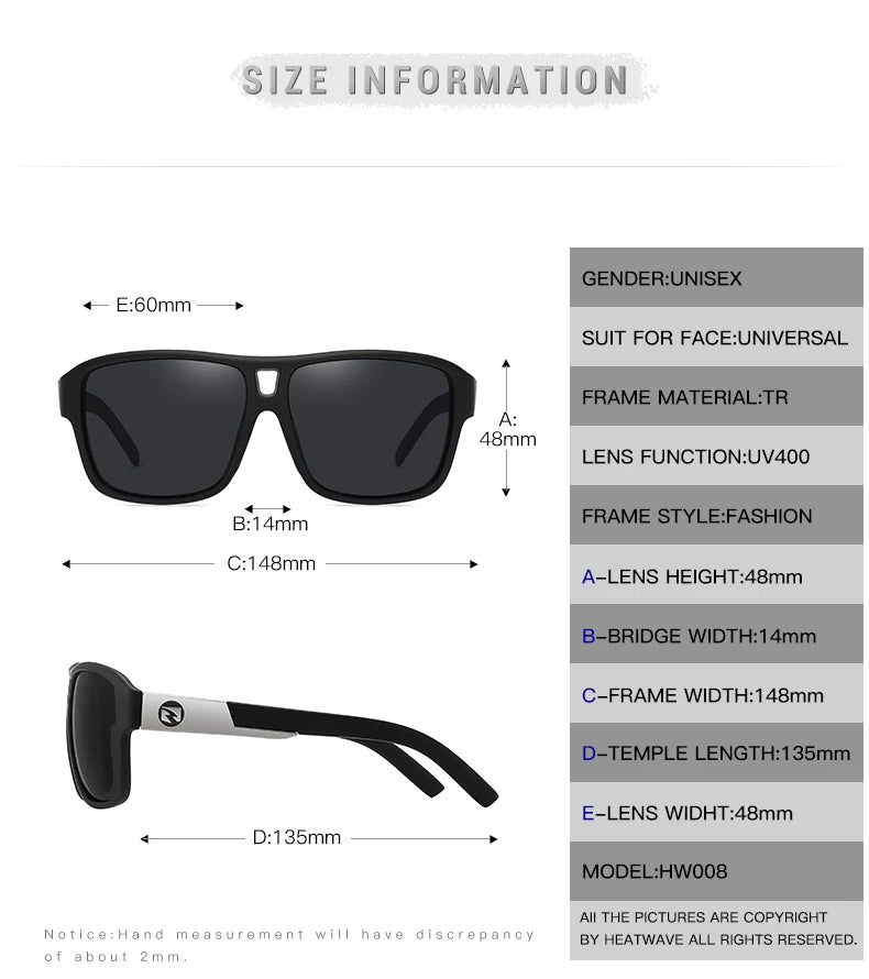 HOT WAVE Blue Mirror Sunglasses Men Polarized UV Ray Lense Eyewear Vintage Fashion Square Men's Sun Glasses HW08