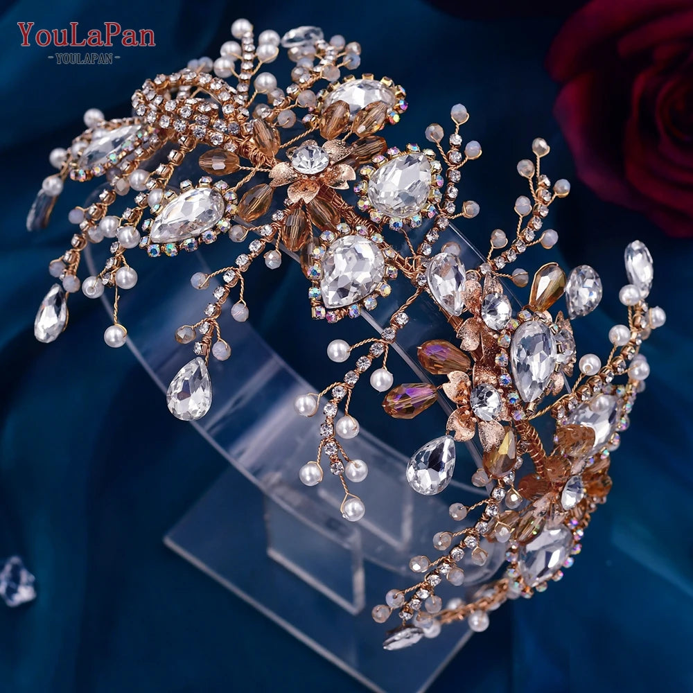 YouLaPan HP453 Trendy Bridal Headband Wedding Crown Hair Accessories Bride Hair Ornaments Crystal Headdress Prom Tiara for Women