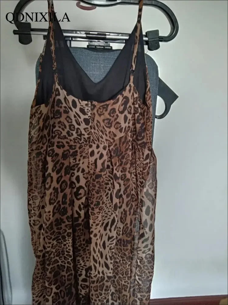 Dresses for Women 2024 New in Summer Dress Fashion and Sexy Leopard Print V-neck Suspender Long Dresses Elegant Party Dresses